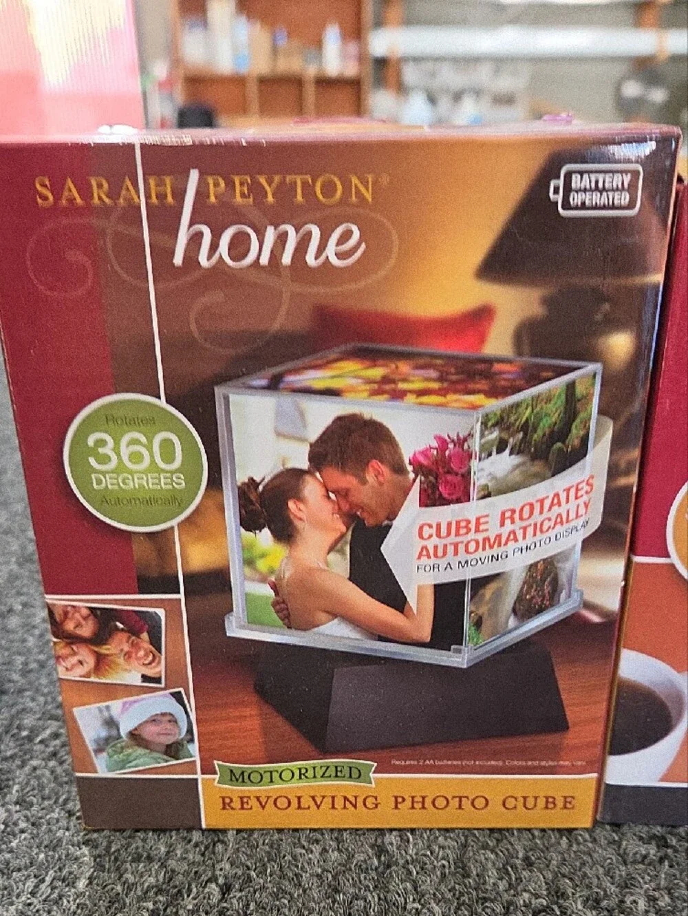 Sarah Peyton Home Motorized Revolving Photo Cube & Glass Coasters